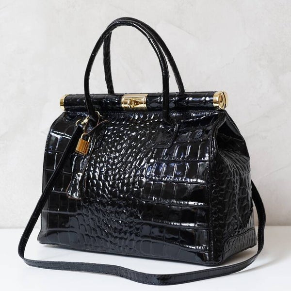 Torebka VERA PELLE 26-002 skóra CROCO CZARNA