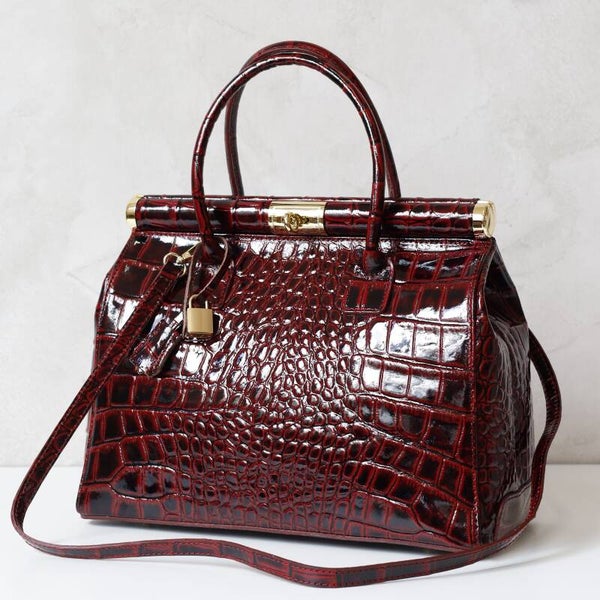 Torebka VERA PELLE 26-002 skóra CROCO BORDOWA