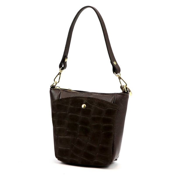 Torebka VERA PELLE 26-018 ZAMSZ CROCO CZEKOLADA