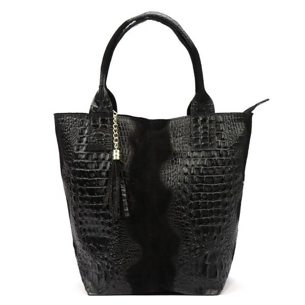 Torebka worek VERA PELLE 26-026 CROCO CZARNY