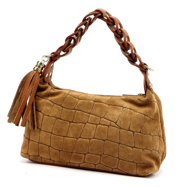 Torebka VERA PELLE 26-032 zamsz CROCO CAMEL