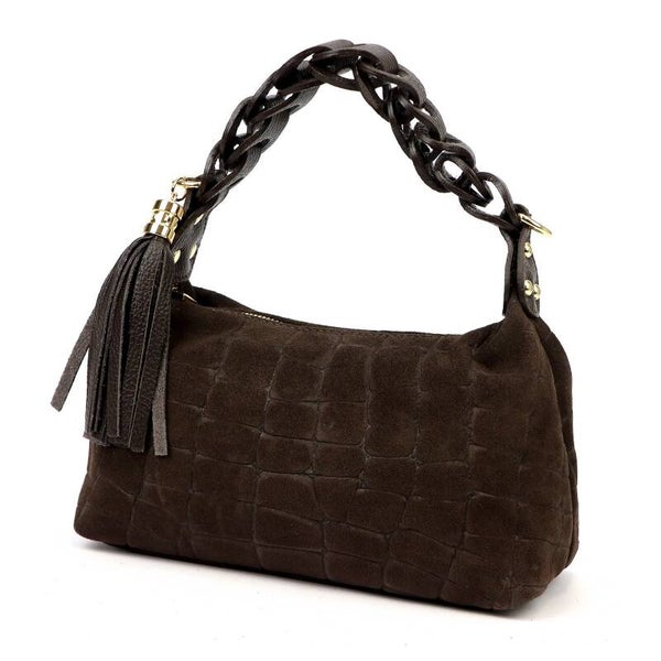 Torebka VERA PELLE 26-032 zamsz CROCO CZEKOLADA