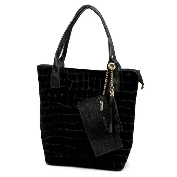 Torebka VERA PELLE 26-036 CROCO ZAMSZ CZARNA