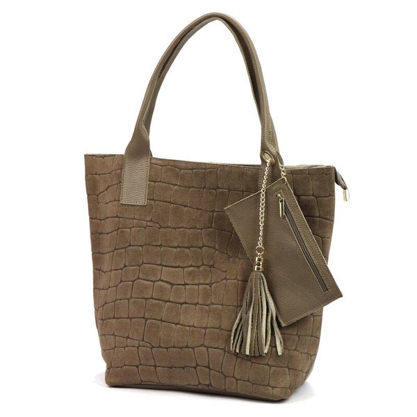 Torebka VERA PELLE 26-036 CROCO ZAMSZ TAUPE