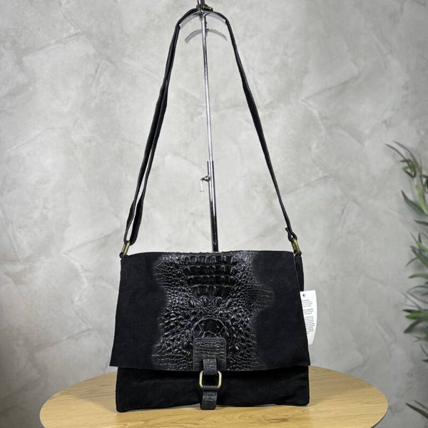 Torebka VERA PELLE 26-076 CROCO zamsz CZARNA