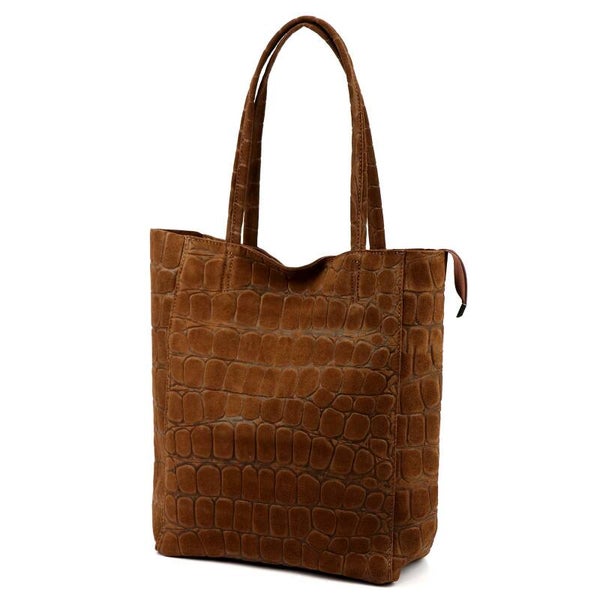 Torebka VERA PELLE 26-084 CROCO ZAMSZ BRĄZ
