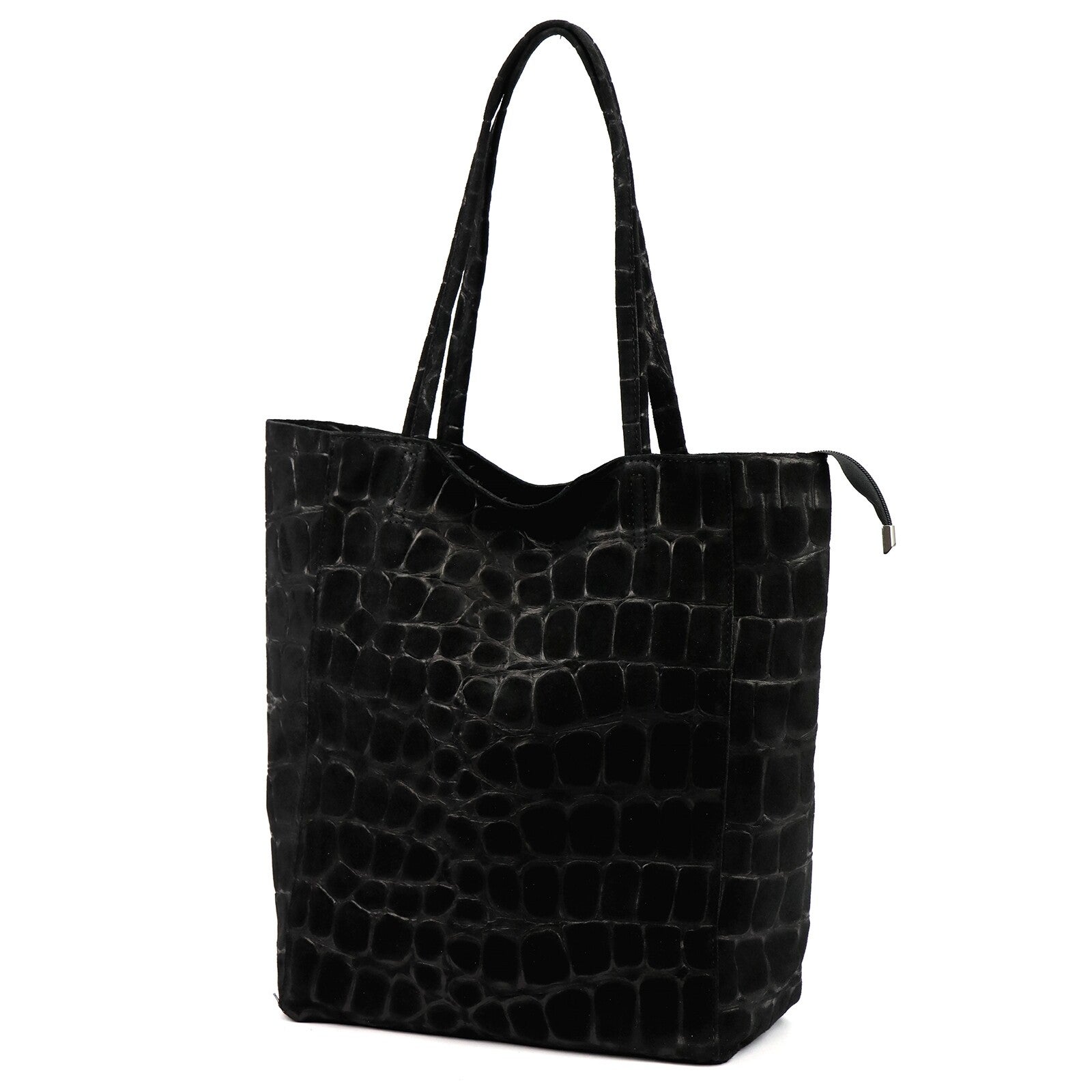 Torebka VERA PELLE 26-084 CROCO zamsz CZARNY