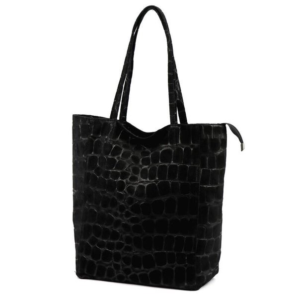 Torebka VERA PELLE 26-084 CROCO zamsz CZARNY