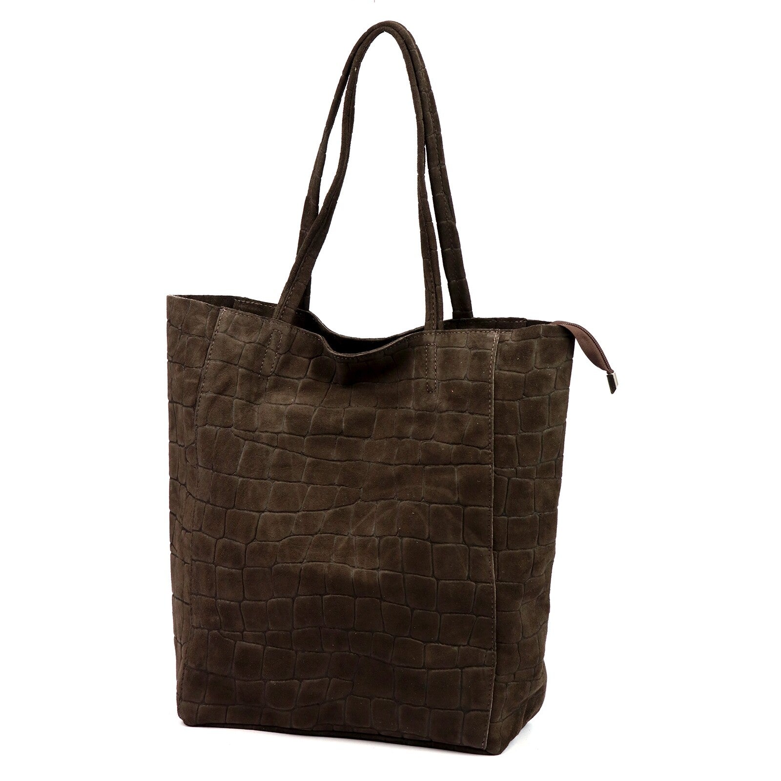 Torebka VERA PELLE 26-084 CROCO zamsz CZEKOLADA