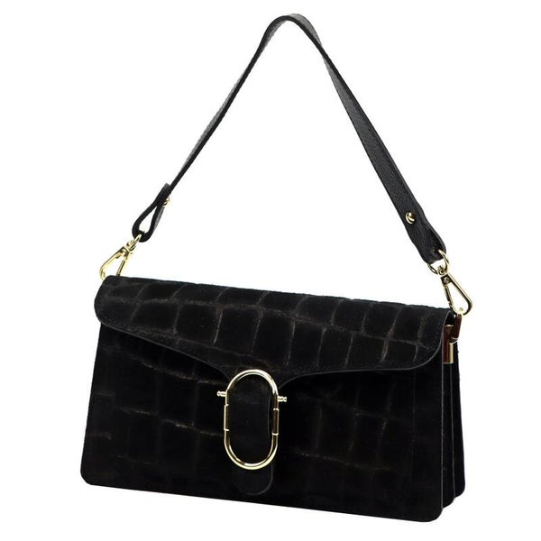 Torebka VERA PELLE 26-126 CROCO zamsz CZARNA