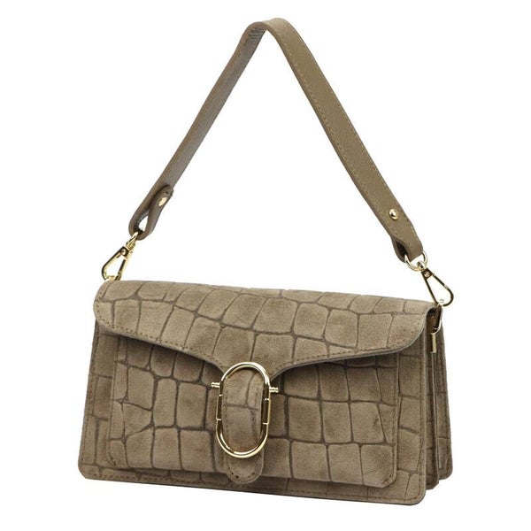 Torebka VERA PELLE 26-126 CROCO zamsz TAUPE