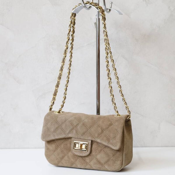 Torebka VERA PELLE 26-141 MINI ZAMSZ TAUPE