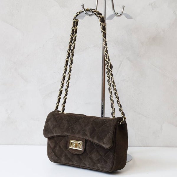 Torebka VERA PELLE 26-141 MINI ZAMSZ CZEKOLADA