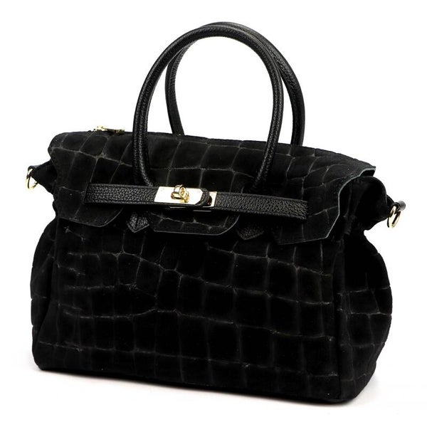 Torebka VERA PELLE 26-146 CROCO ZAMSZ CZARNA