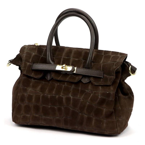 Torebka VERA PELLE 26-146 CROCO ZAMSZ CZEKOLADA