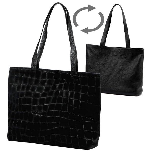 Torebka VERA PELLE 26-158 CROCO ZAMSZ CZARNA