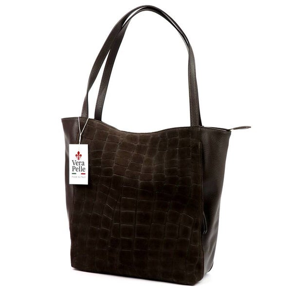 Torebka VERA PELLE 26- 126 CROCO ZAMSZ CZEKOLADA