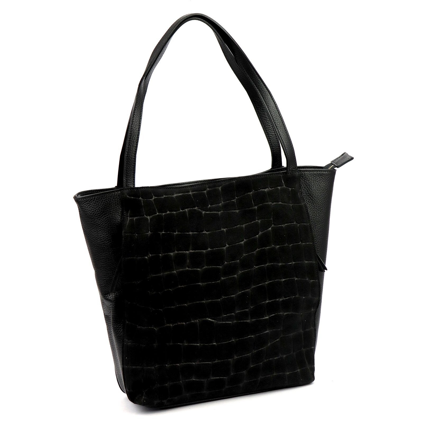 Torebka VERA PELLE 26-162 CROCO zamsz CZARNA