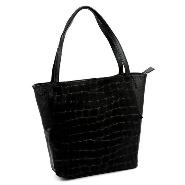Torebka VERA PELLE 26-162 CROCO zamsz CZARNA