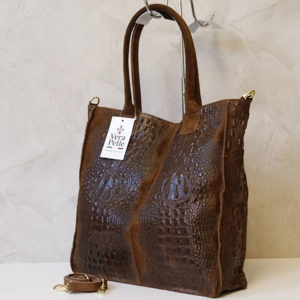 Torebka VERA PELLE 26-167 CROCO BRĄZ
