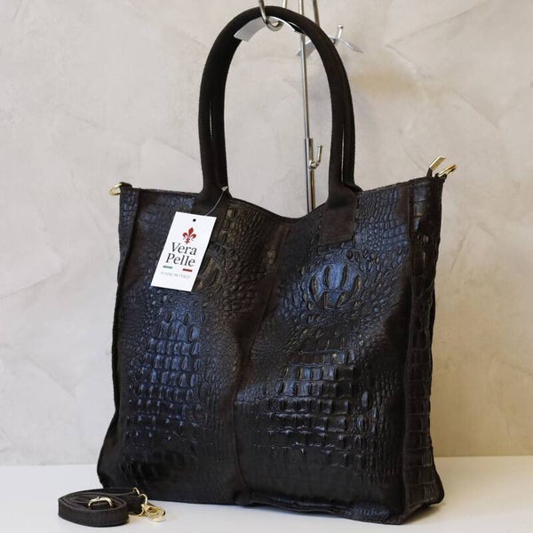 Torebka VERA PELLE 26-167 CROCO CZEKOLADA