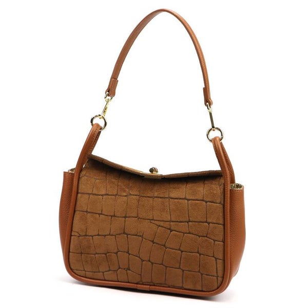 Torebka VERA PELLE 26-173 CROCO ZAMSZ CAMEL