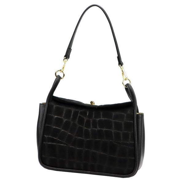 Torebka VERA PELLE 26-173 CROCO ZAMSZ CZARNA