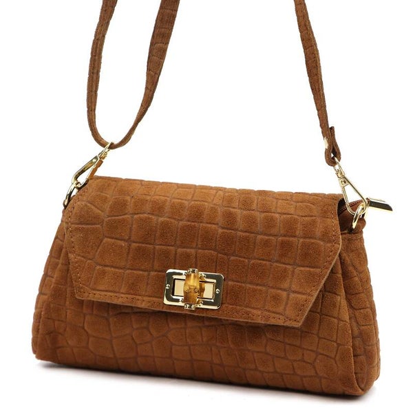 Torebka VERA PELLE 26-178 CROCO ZAMSZ CAMEL