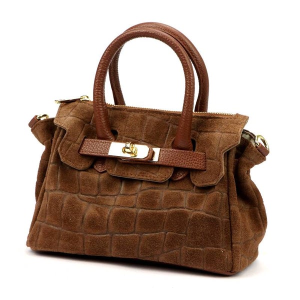 Torebka VERA PELLE 26-146 MINI CROCO ZAMSZ BRĄZ