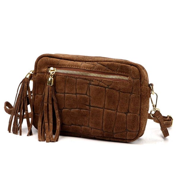 Torebka VERA PELLE 20-030 CROCO ZAMSZ BRĄZ