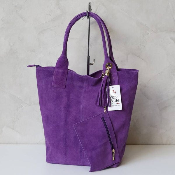 Torebka worek VERA PELLE 26-026 zamsz FIOLET