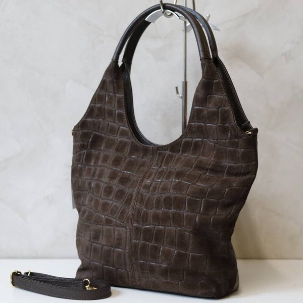 Torebka VERA PELLE 26- 013 CROCO ZAMSZ CZEKOLADA