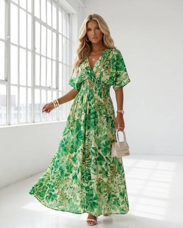Sukienka LEANA SLEEVE BLOOMY ZIELONA