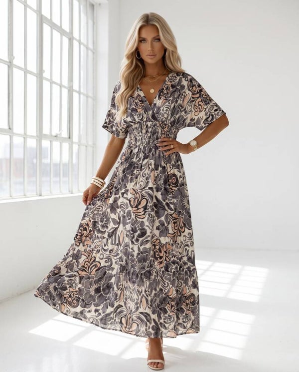 Sukienka LEANA SLEEVE BLOOMY SZARA