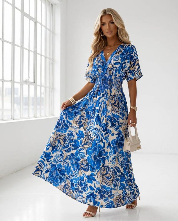 Sukienka LEANA SLEEVE BLOOMY NIEBIESKA