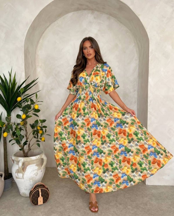 Sukienka LEANA SLEEVE BUTTERFLY ŻÓŁTA