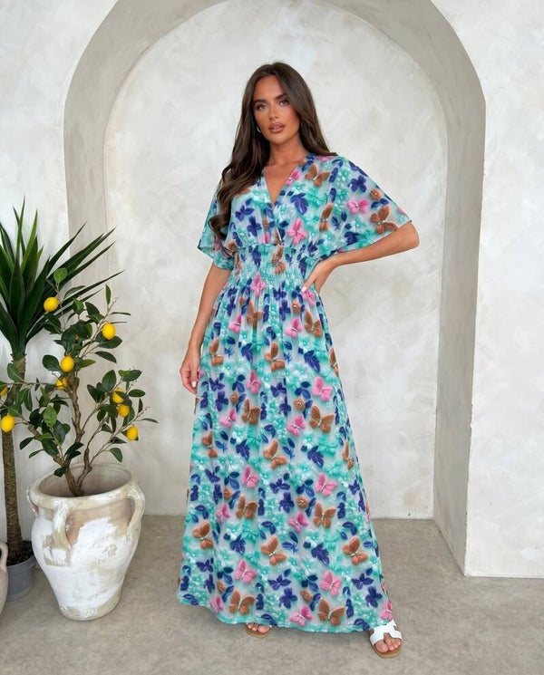 Sukienka LEANA SLEEVE BUTTERFLY MIĘTA