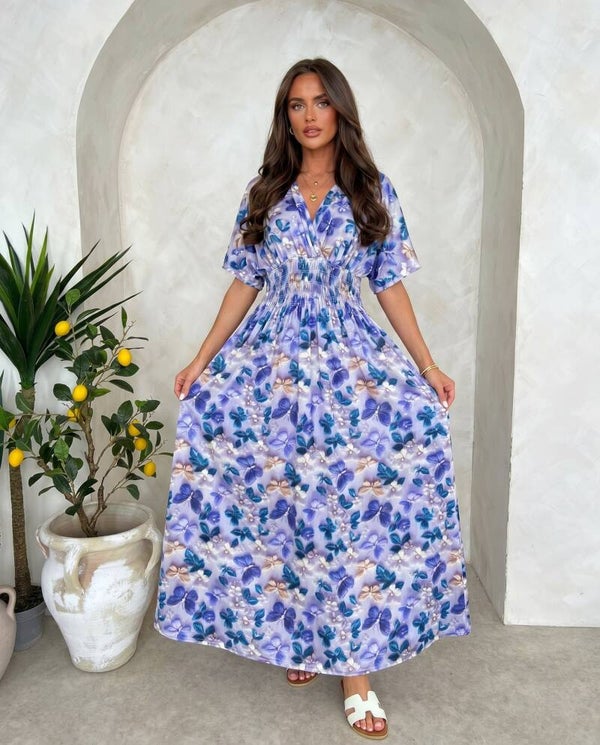 Sukienka LEANA SLEEVE BUTTERFLY NIEBIESKA
