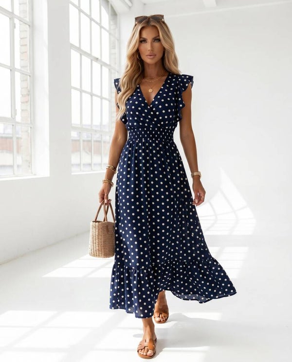 Sukienka MISS SARA BUTTERFLY DOTS GRANAT