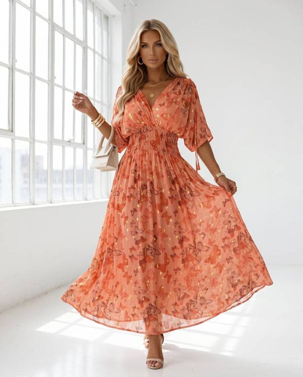Sukienka LEANA SLEEVE HONNY POMARAŃCZ