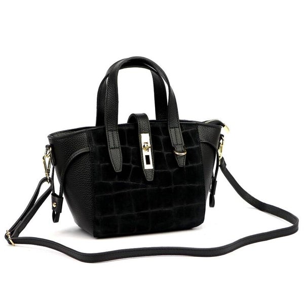 Torebka VERA PELLE 24-092 CROCO ZAMSZ CZARNA