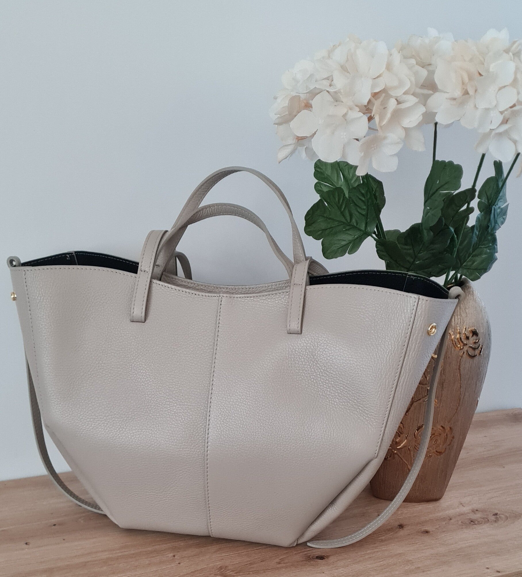 Torebka VERA PELLE POLI MAXI skóra BEŻ JASNY