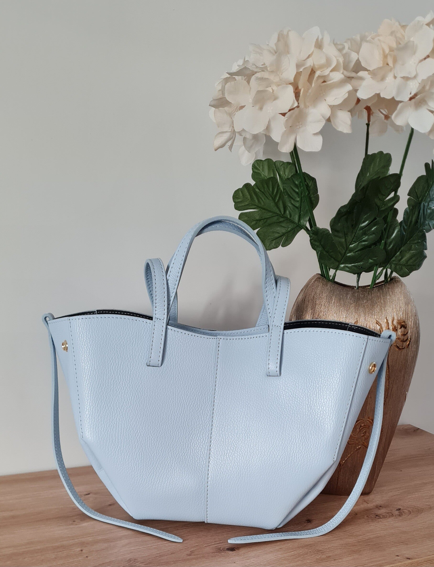 Torebka VERA PELLE POLI MIDI skóra BŁĘKIT