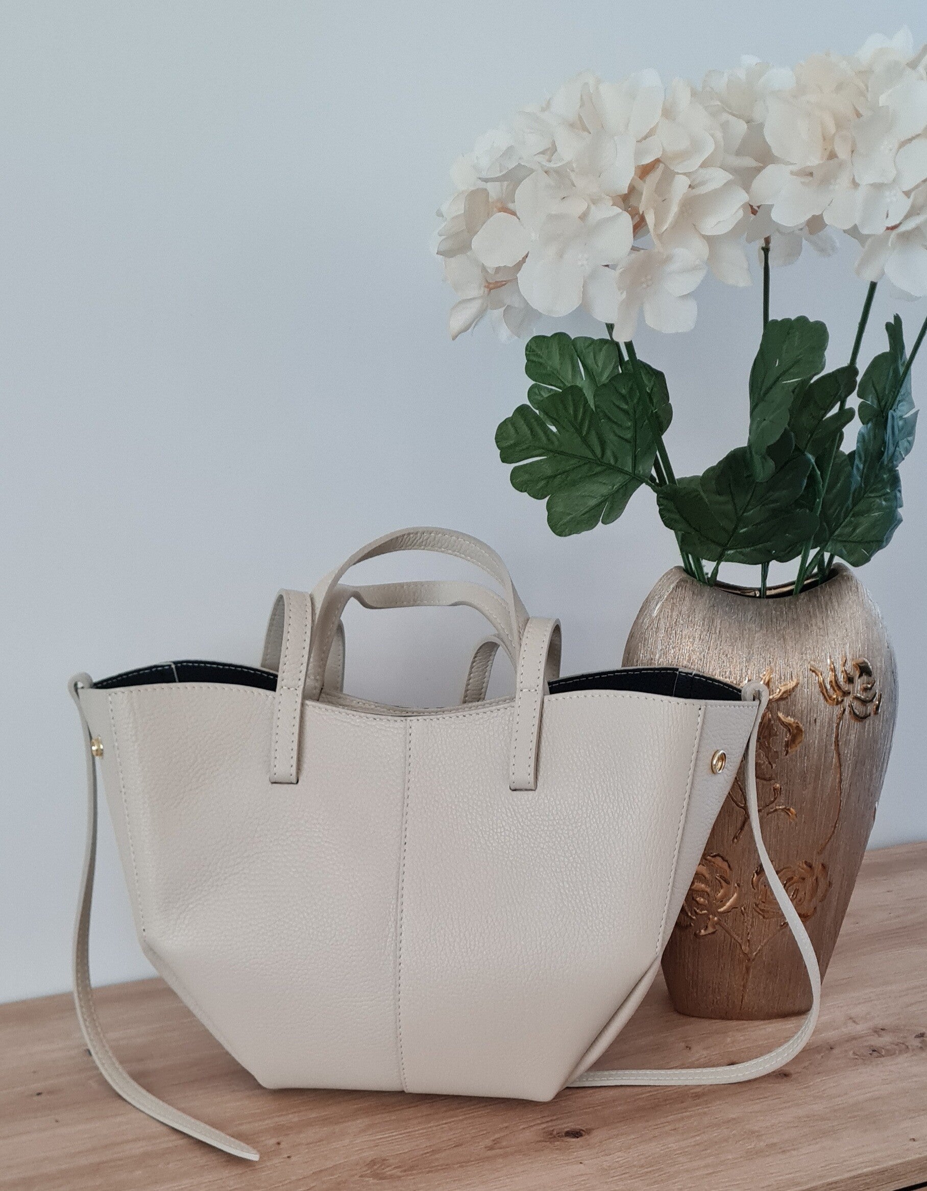 Torebka VERA PELLE POLI MIDI skóra JASNY BEŻ