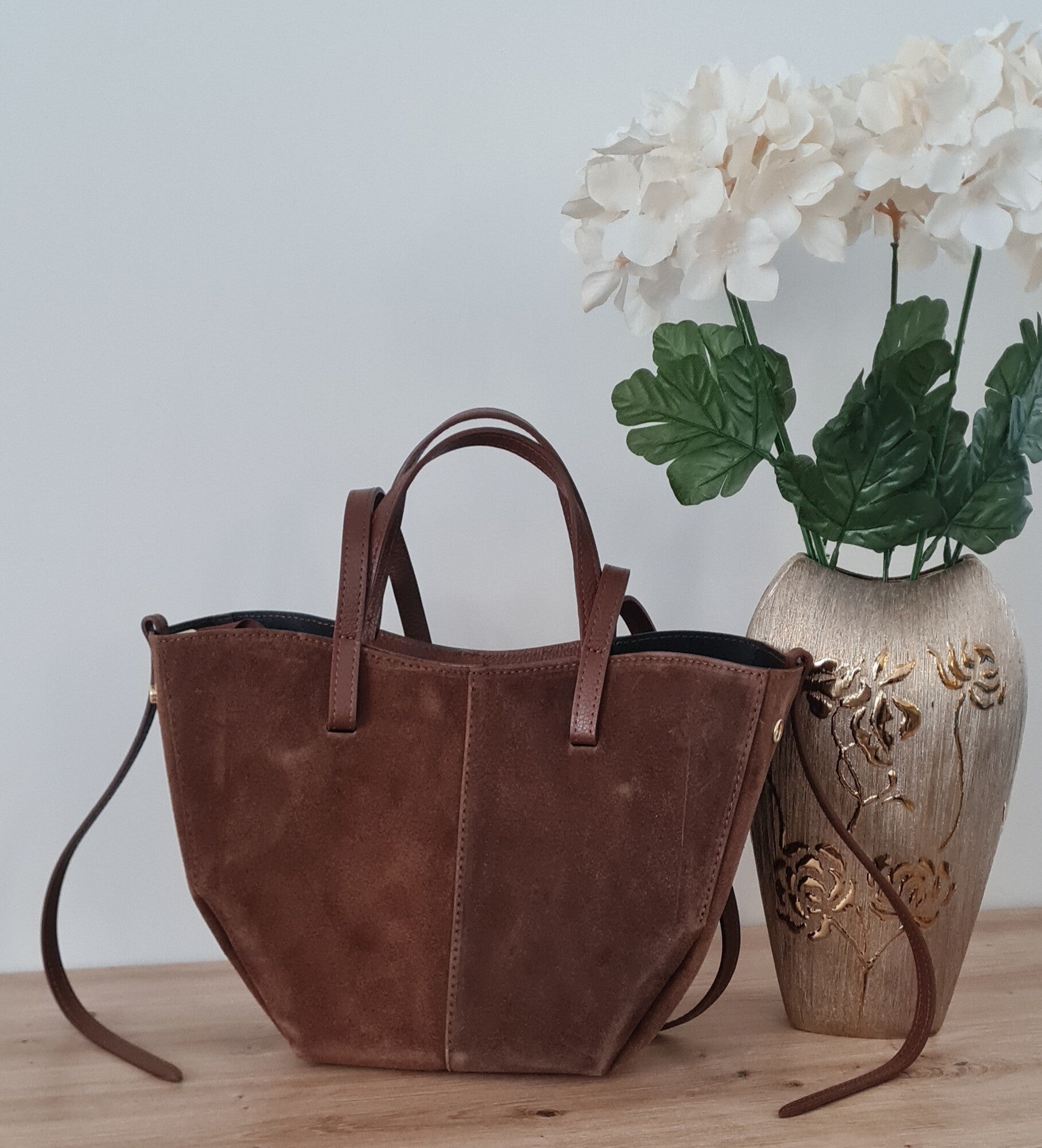 Torebka VERA PELLE POLI MIDI zamsz BRĄZ