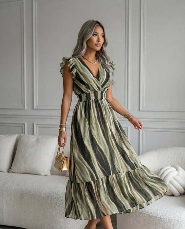 Sukienka MISS SARA BUTTERFLY LORDIS KHAKI