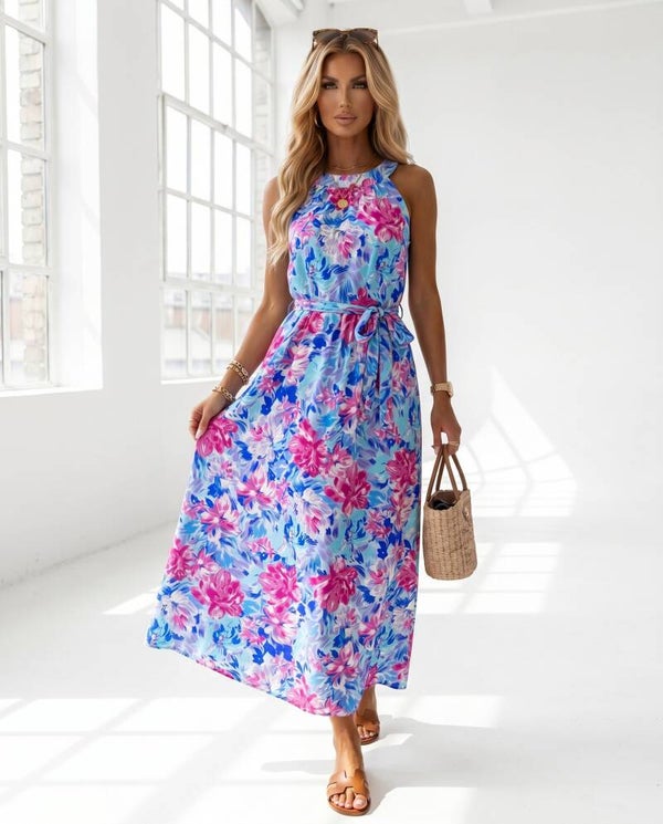 Sukienka MISS SARA MAXI SANGRIA NIEBIESKA