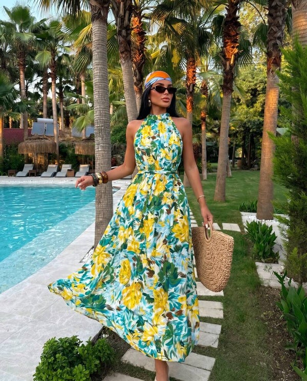 Sukienka MISS SARA MAXI SANGRIA ŻÓŁTA