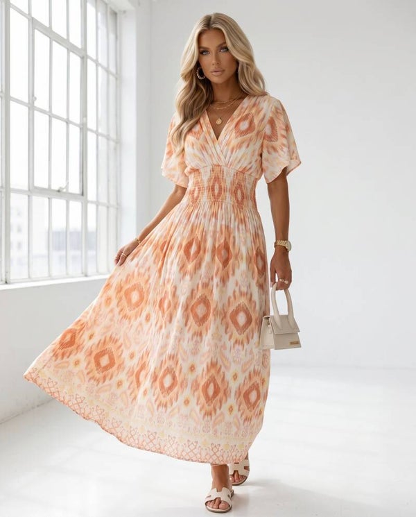 Sukienka LEANA SLEEVE ORANGINA POMARAŃCZ