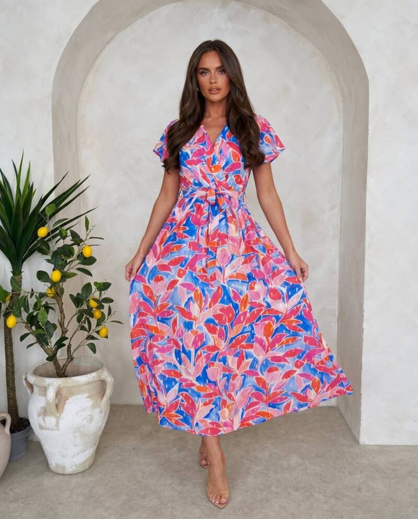 Sukienka MISS SARA SLEEVE IBIZA RÓŻ